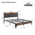 Bettrahmen, Polsterkopfteil mit Stauraum und Ladestation, getuftetes Design, Stahlrahmen-Stütze, kein Boxspringbett erforderlich, einfache Montage