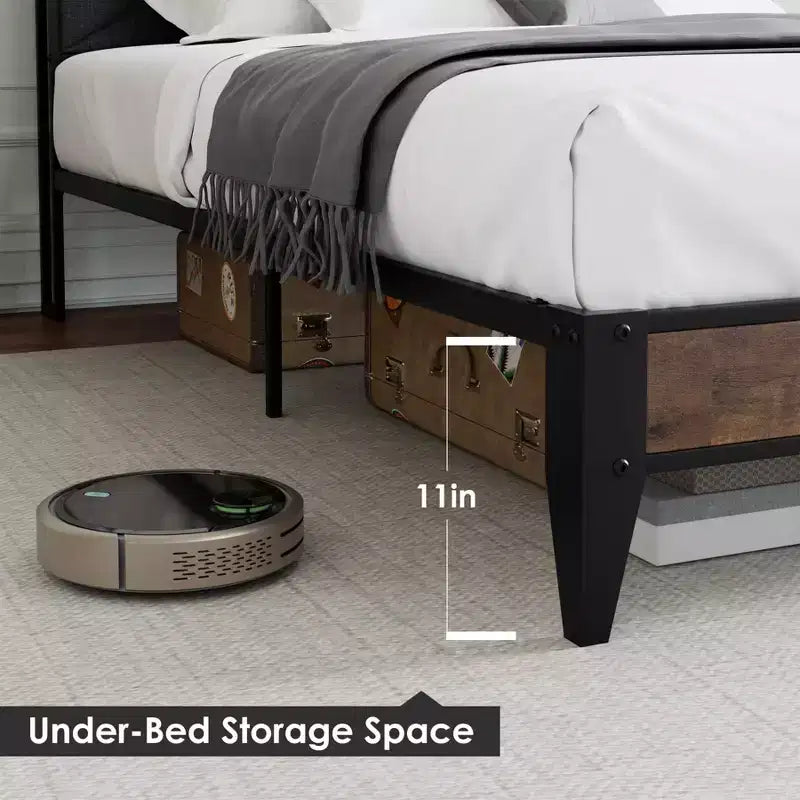 Bettrahmen, Polsterkopfteil mit Stauraum und Ladestation, getuftetes Design, Stahlrahmen-Stütze, kein Boxspringbett erforderlich, einfache Montage