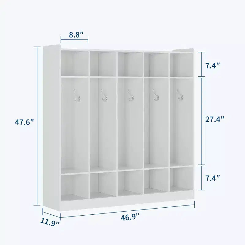 5-Fächer-Garderobenschrank für Klassenzimmer mit 10 Haken, Ablageorganizer mit 10 Fächern für Zuhause, Kindergarten, Schule, Kita