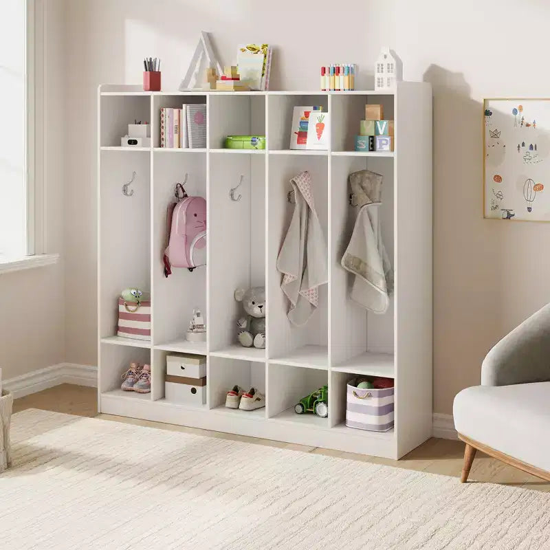 5-Fächer-Garderobenschrank für Klassenzimmer mit 10 Haken, Ablageorganizer mit 10 Fächern für Zuhause, Kindergarten, Schule, Kita