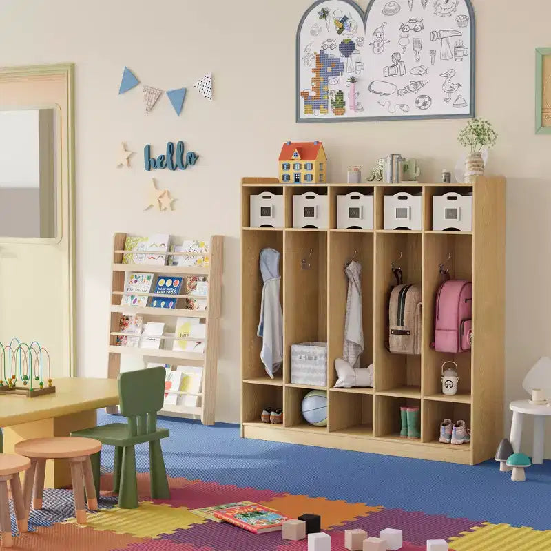 5-Fächer-Garderobenschrank für Klassenzimmer mit 10 Haken, Ablageorganizer mit 10 Fächern für Zuhause, Kindergarten, Schule, Kita