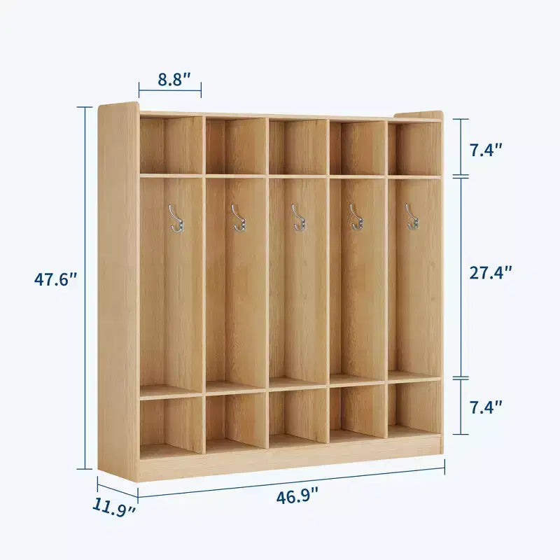 5-Fächer-Garderobenschrank für Klassenzimmer mit 10 Haken, Ablageorganizer mit 10 Fächern für Zuhause, Kindergarten, Schule, Kita