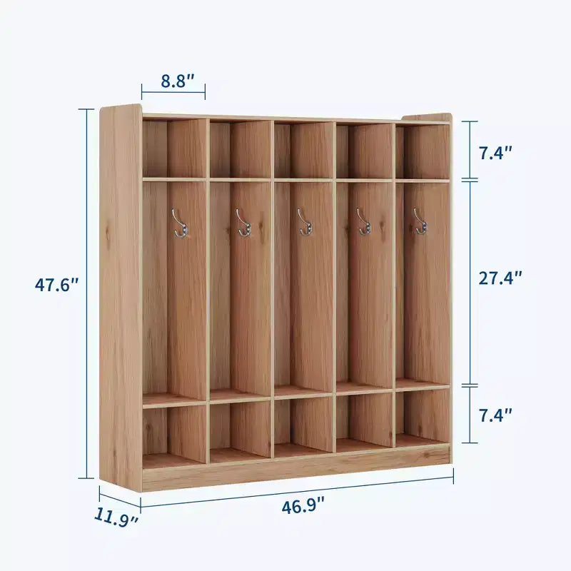 5-Fächer-Garderobenschrank für Klassenzimmer mit 10 Haken, Ablageorganizer mit 10 Fächern für Zuhause, Kindergarten, Schule, Kita