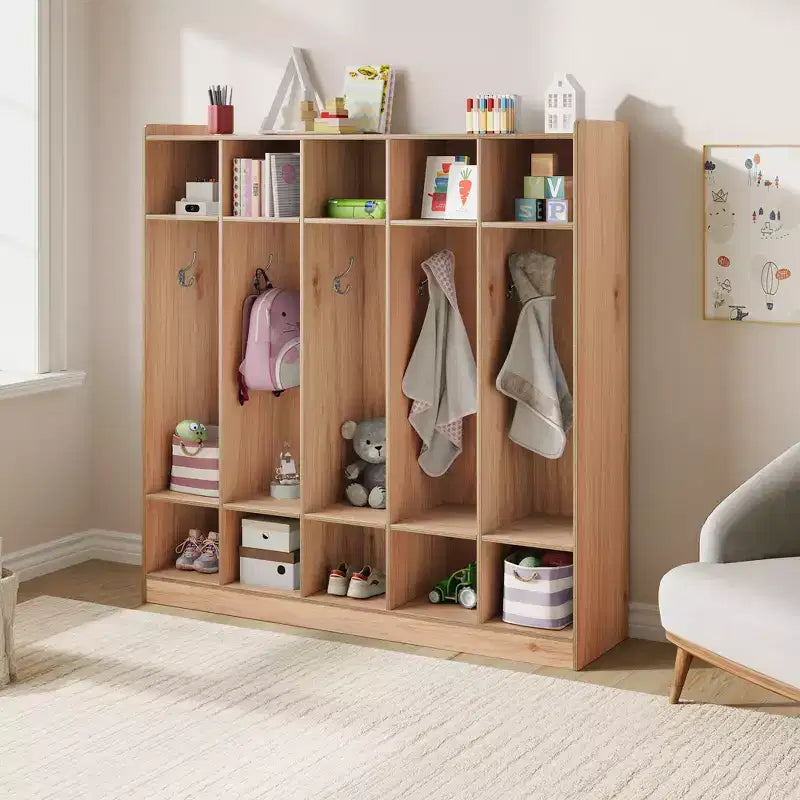 5-Fächer-Garderobenschrank für Klassenzimmer mit 10 Haken, Ablageorganizer mit 10 Fächern für Zuhause, Kindergarten, Schule, Kita