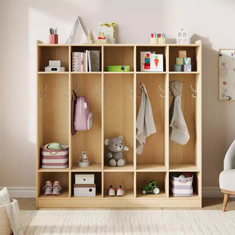 5-Fächer-Garderobenschrank für Klassenzimmer mit 10 Haken, Ablageorganizer mit 10 Fächern für Zuhause, Kindergarten, Schule, Kita