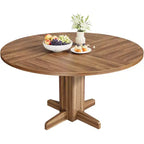 Round Dining Room Table for 4-6, 47 Wood Kitchen Table with Sturdy Pedestal Base, Farmhouse Circle Dinner Tables for Living Room, Apartment, Walnut