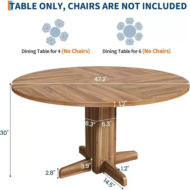 Runder Esszimmertisch für 4-6 Personen, 119 cm Holzküchentisch mit stabilem Sockel, rustikaler runder Esstisch für Wohnzimmer, Apartment, Walnuss