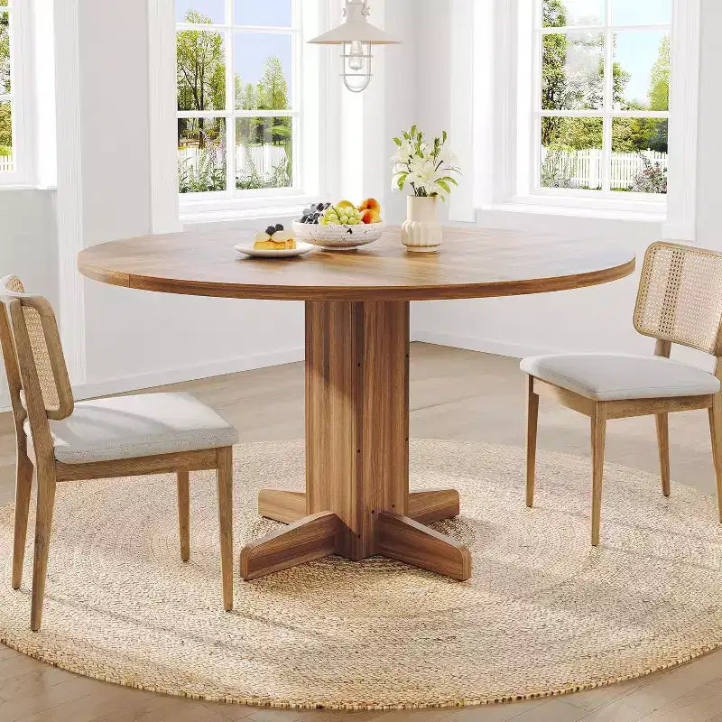 Runder Esszimmertisch für 4-6 Personen, 119 cm Holzküchentisch mit stabilem Sockel, rustikaler runder Esstisch für Wohnzimmer, Apartment, Walnuss
