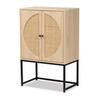  Bohemian Wood and Metal 2 Door Storage Cabinet with Rattan Light Brown/Black - : Fixed Shelves, Boho Style