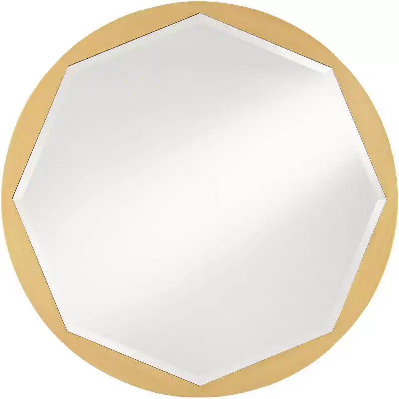  Round Vanity Accent Wall Mirror Modern Beveled Octagonal Brushed Gold Frame 32 Wide for Bathroom Bedroom Living Room