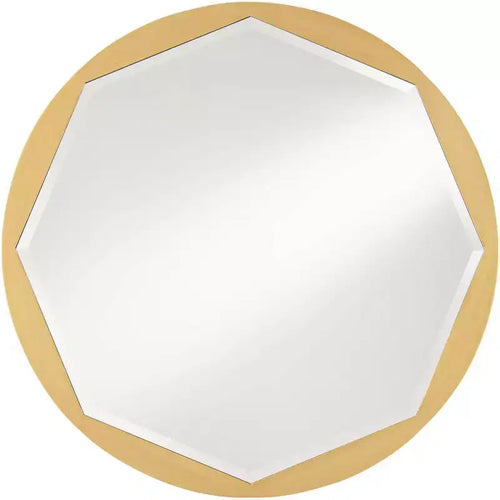  Round Vanity Accent Wall Mirror Modern Beveled Octagonal Brushed Gold Frame 32 Wide for Bathroom Bedroom Living Room