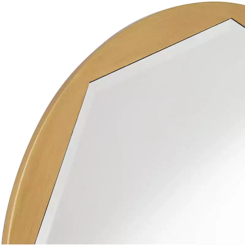 32" Runder Wandspiegel mit gebürstetem Goldrahmen, facettiertem achteckigem Glas, für Bad, Schlafzimmer & Wohnzimmer
