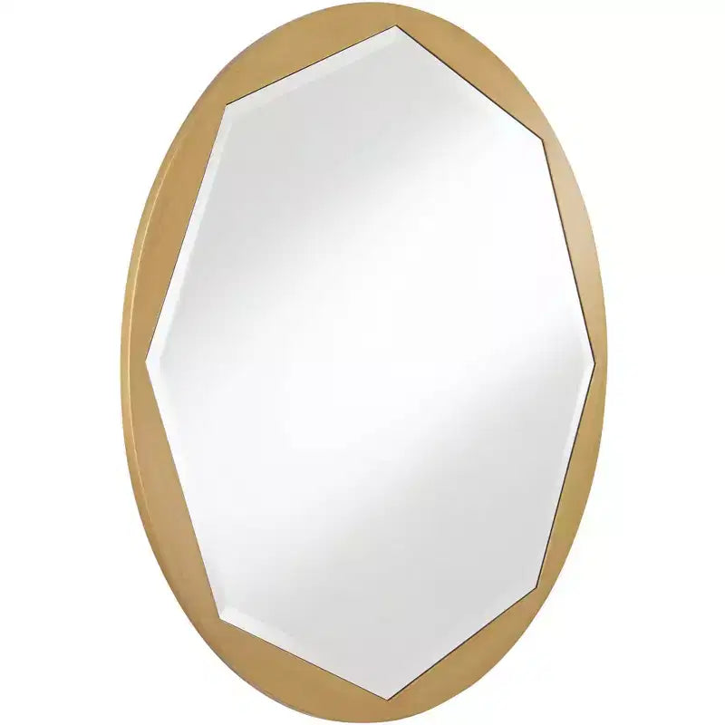 32" Runder Wandspiegel mit gebürstetem Goldrahmen, facettiertem achteckigem Glas, für Bad, Schlafzimmer & Wohnzimmer